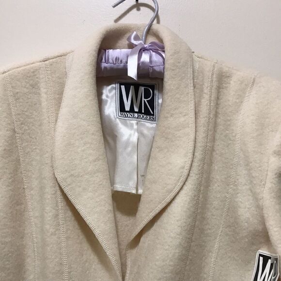 Vintage Wayne Rogers szS cream colored wool blazer jacket with shoulder pads EVC - Picture 3 of 13